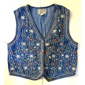 Gorgeous Ladies TanTrum Blues Embroidered Floral Vest Size 1X